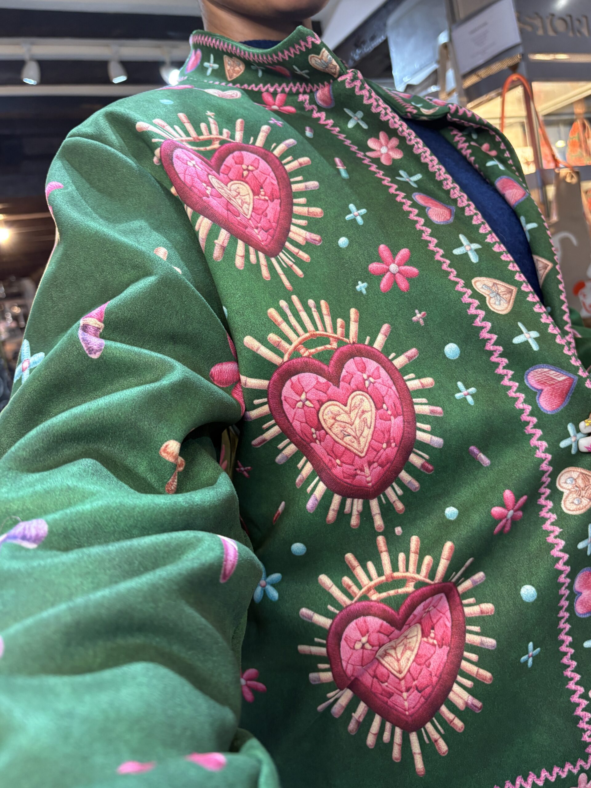 Suede Style Printed Jacket in Green