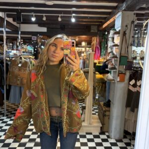 Suede Style Printed Jacket in Winter Moss