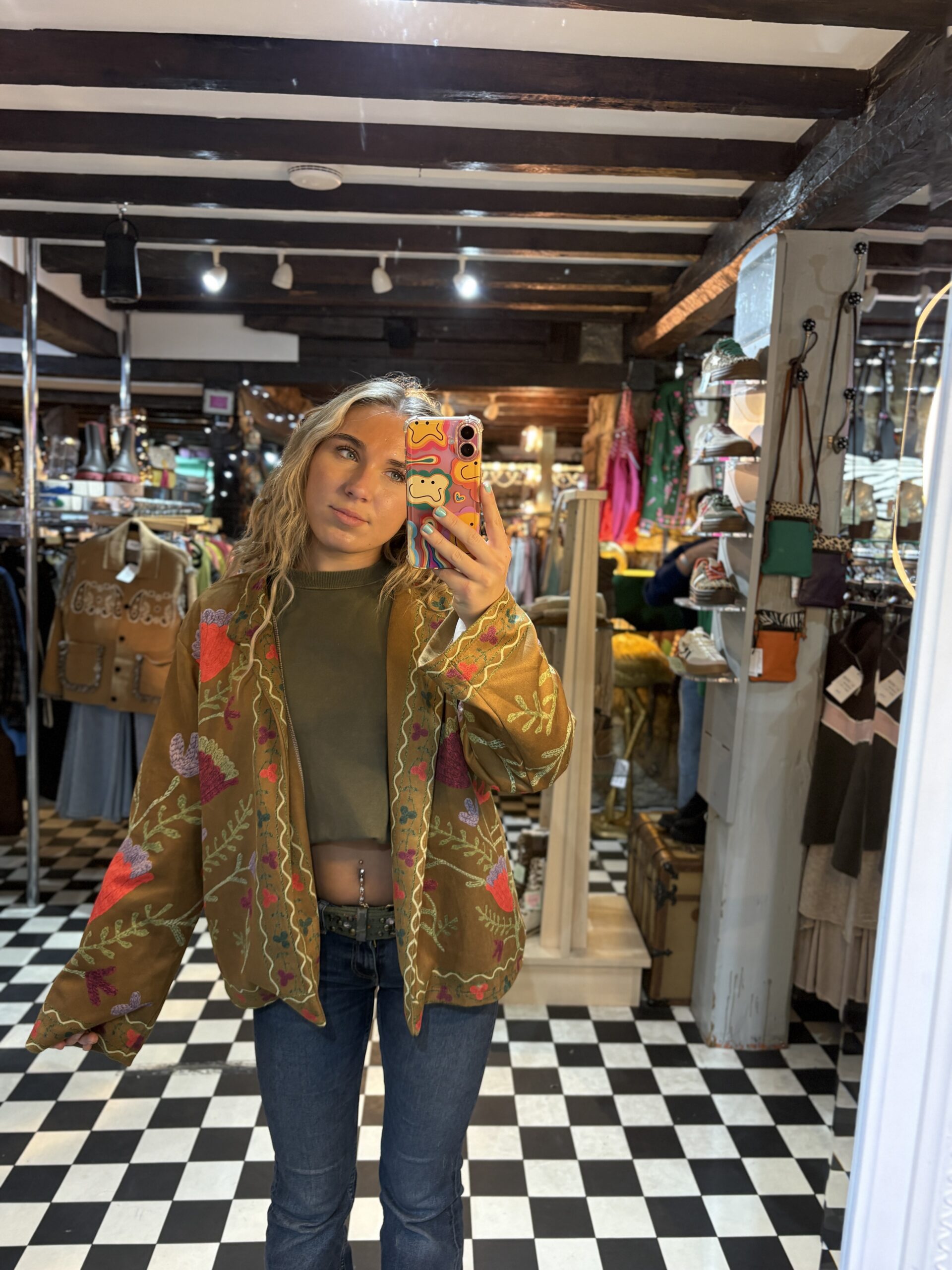 Suede Style Printed Jacket in Winter Moss