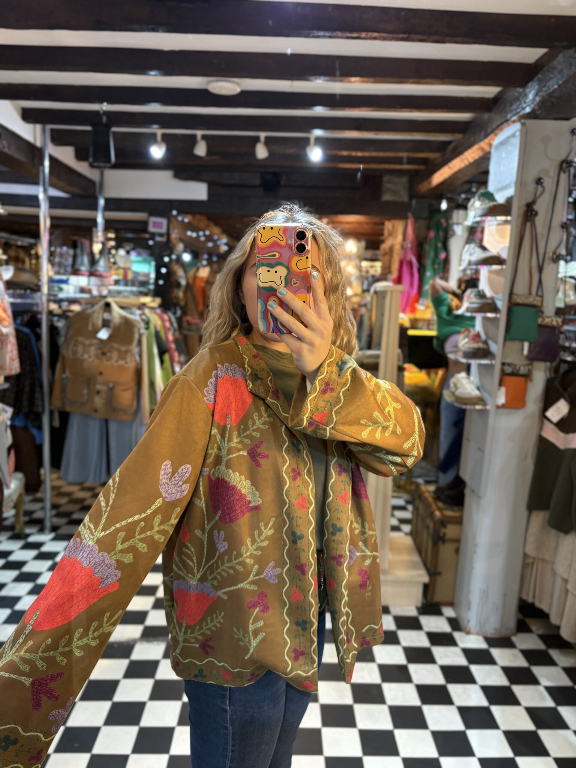 Suede Style Printed Jacket in Winter Moss