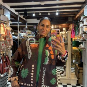 Suede Style Printed Jacket in Brown 'AMOUR'