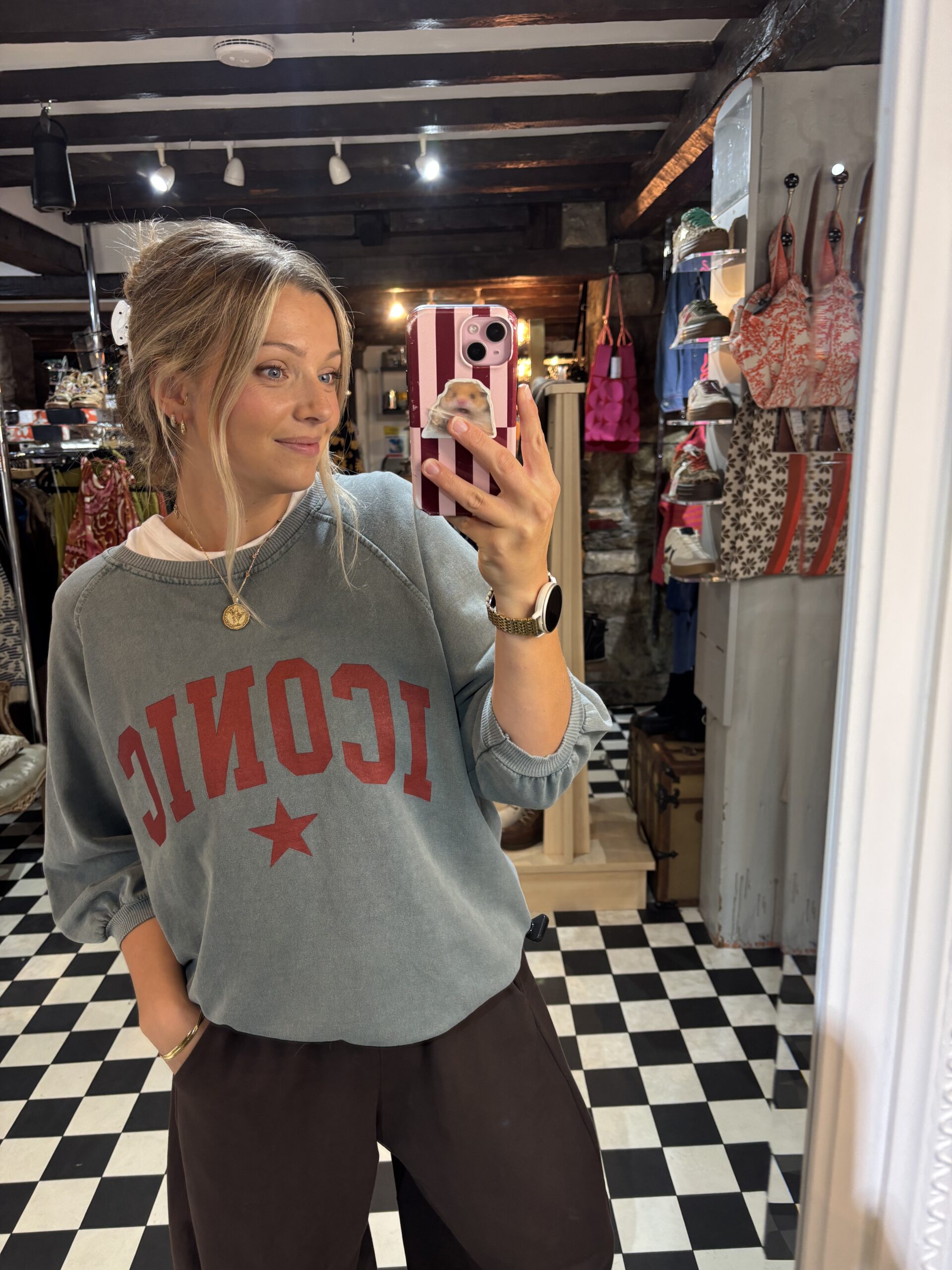 Petrol Blue & Red Iconic Jumper