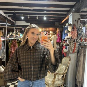 Dark Brown Gingham Track Style Jacket