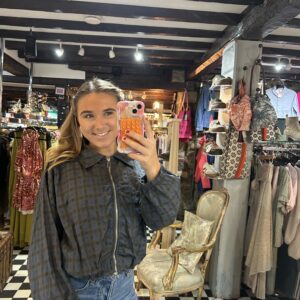 Navy Checked Gingham Track Jacket
