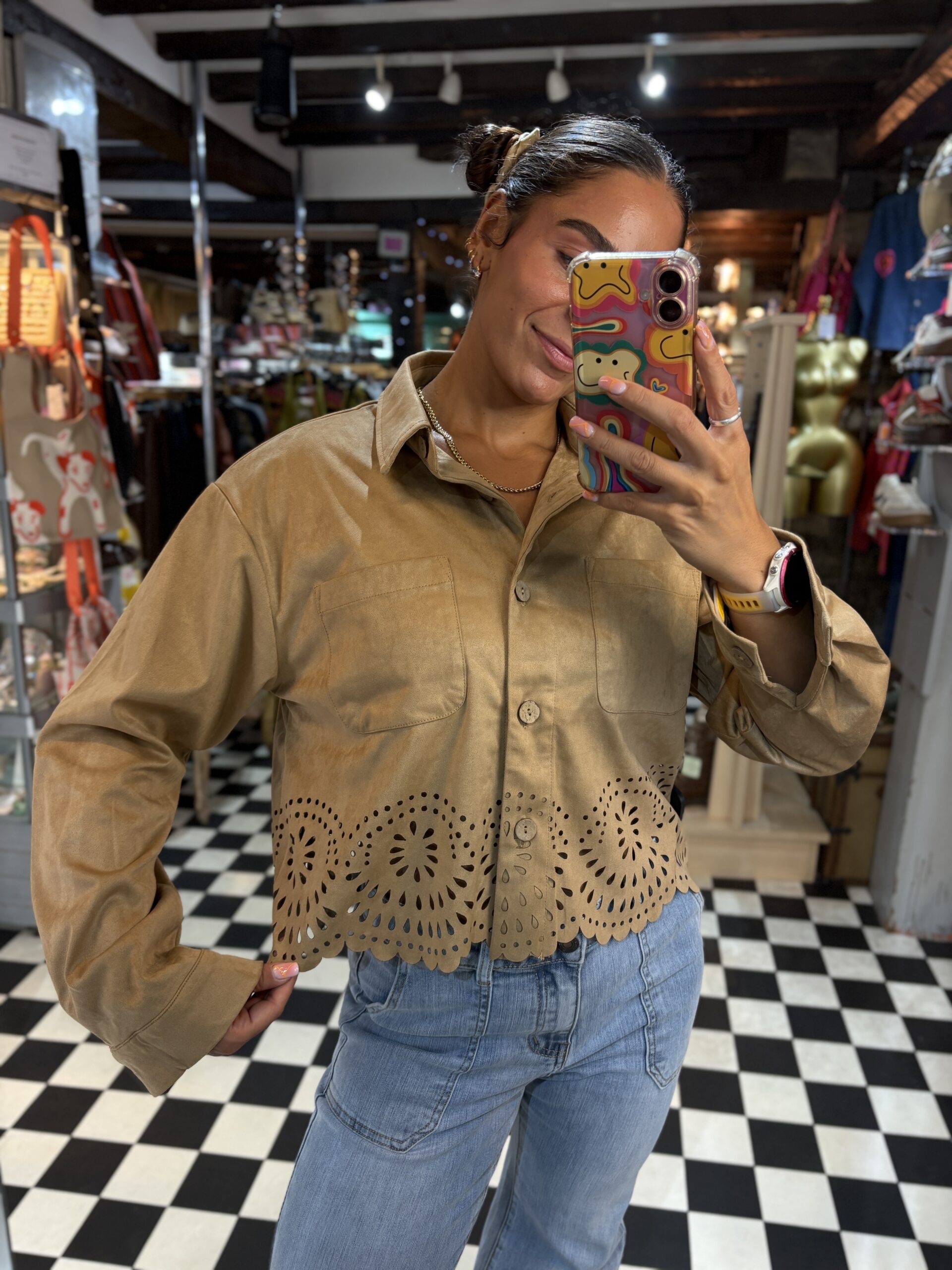 Faux Suede Cut Out Detail Jacket