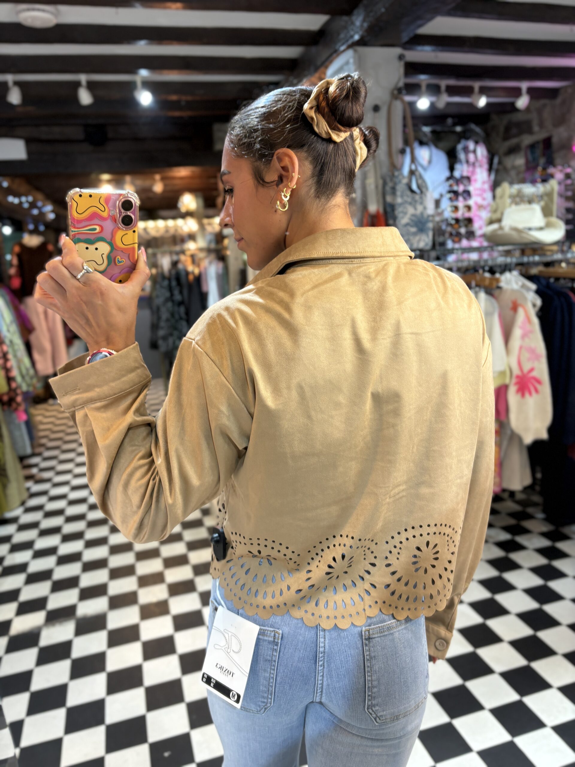 Faux Suede Cut Out Detail Jacket
